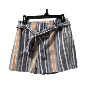 Must Have Striped Women Shorts with Belt paper bag style blue orange white